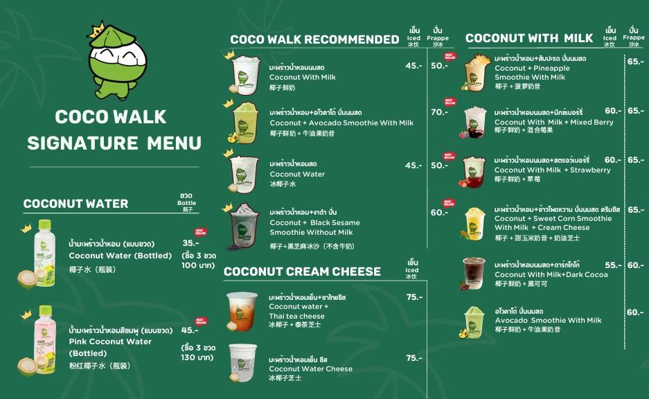 เมนูเครื่องดื่ม COCO WALK สาขา เดอะพร้อมดินแดง